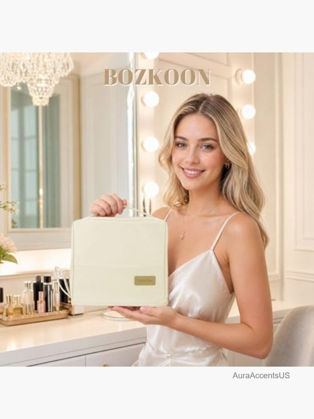 Portable Leather Cosmetic Bag with Magnetic Stand, Waterproof Makeup Organizer - Picture 7 of 7